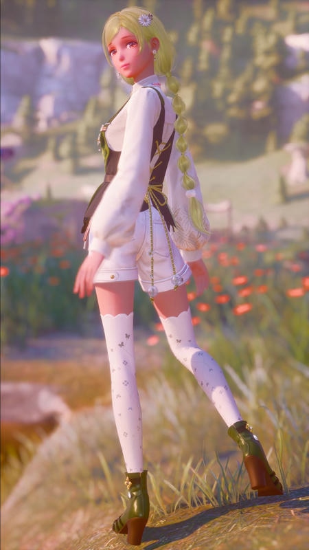 white outfit with green accents